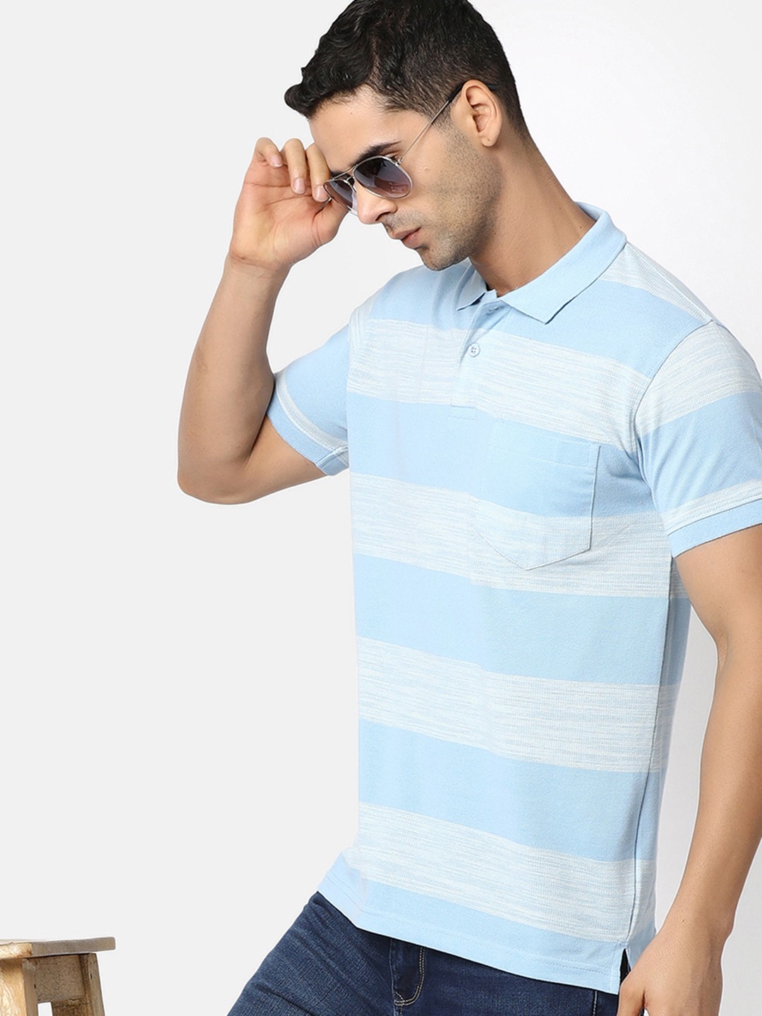 

V-Mart Striped Polo Collar T-shirt, Blue
