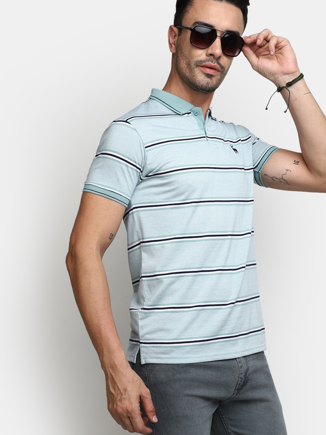 

V-Mart Striped Polo Collar Cotton T-shirt, Blue