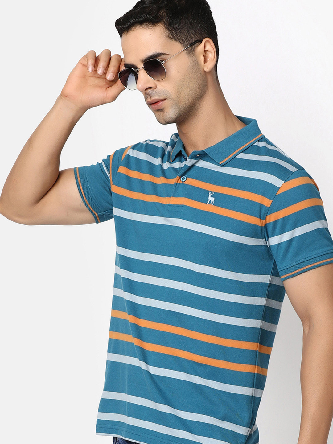 

V-Mart Striped Polo Collar Cotton T-shirt, Blue