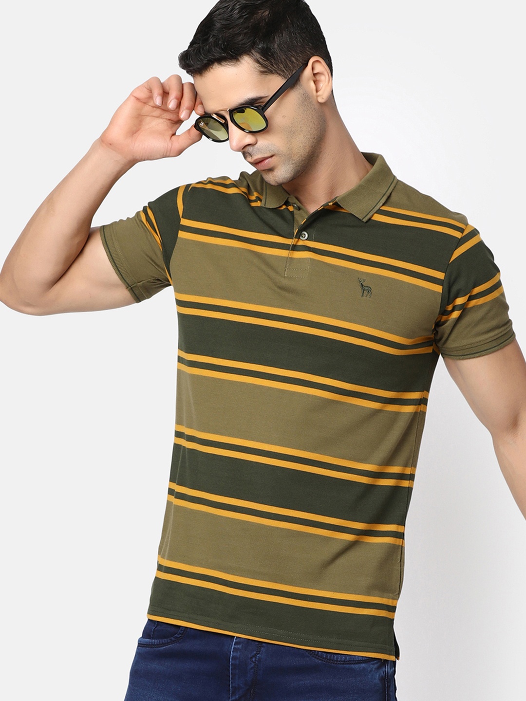 

V-Mart Striped Polo Collar T-shirt, Green