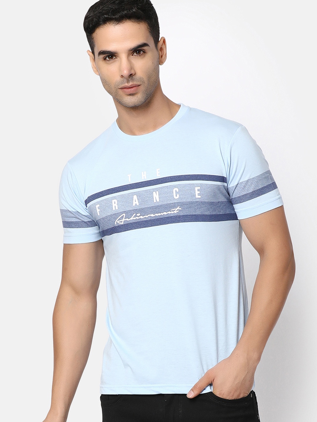 V-Mart Typography Printed Slim Fit Cotton T-shirt, Blue