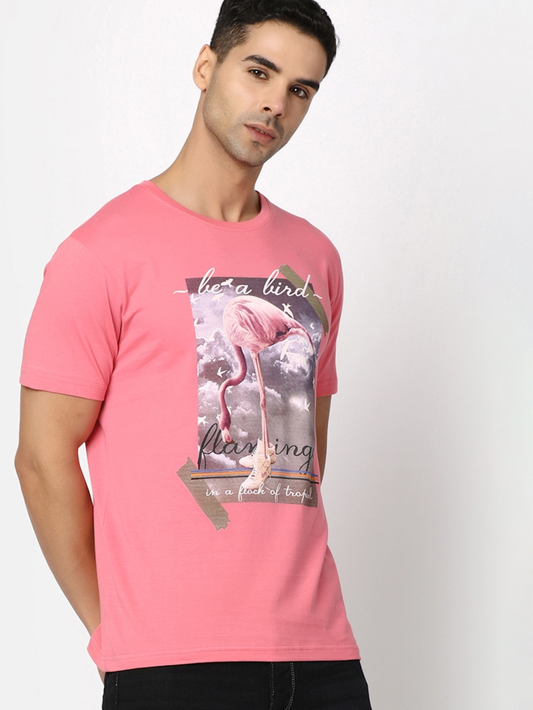 

V-Mart Graphic Printed Slim Fit Cotton T-shirt, Pink