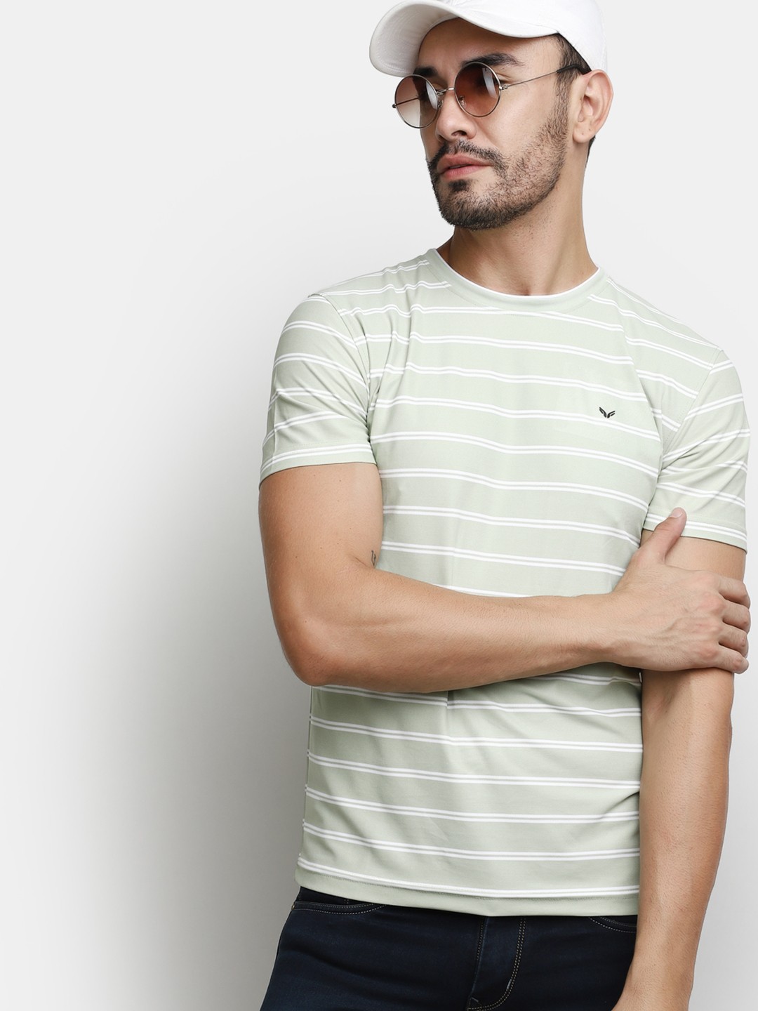 

V-Mart Striped Slim Fit Cotton T-shirt, Green