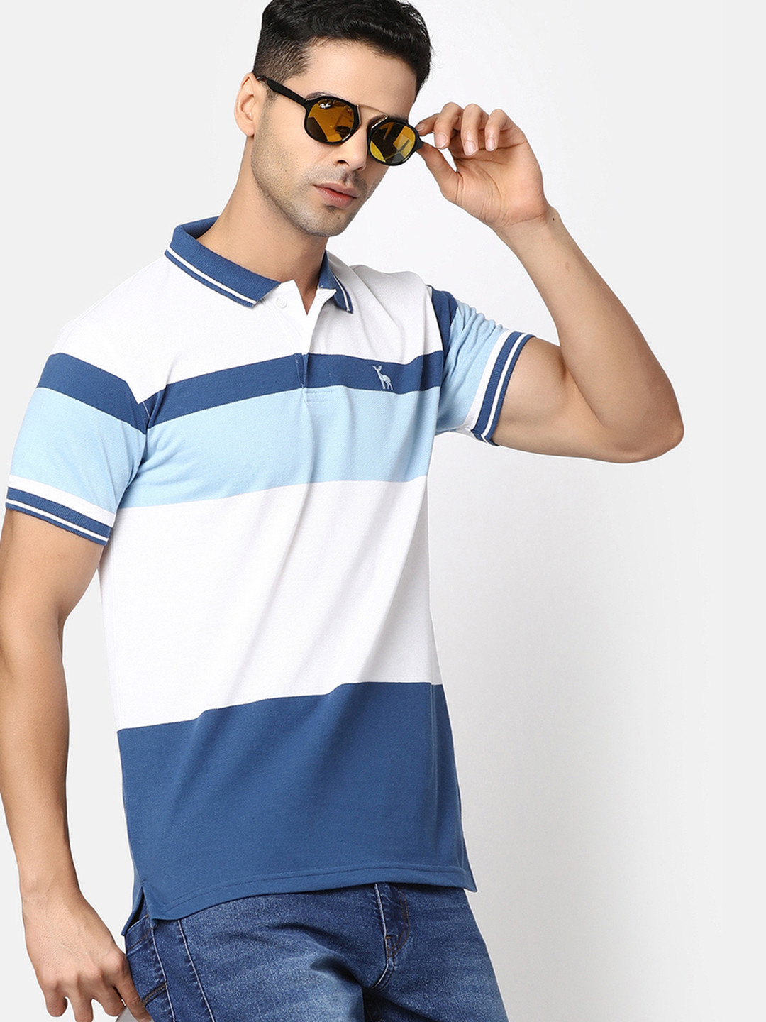 

V-Mart Striped Polo Collar T-shirt, White