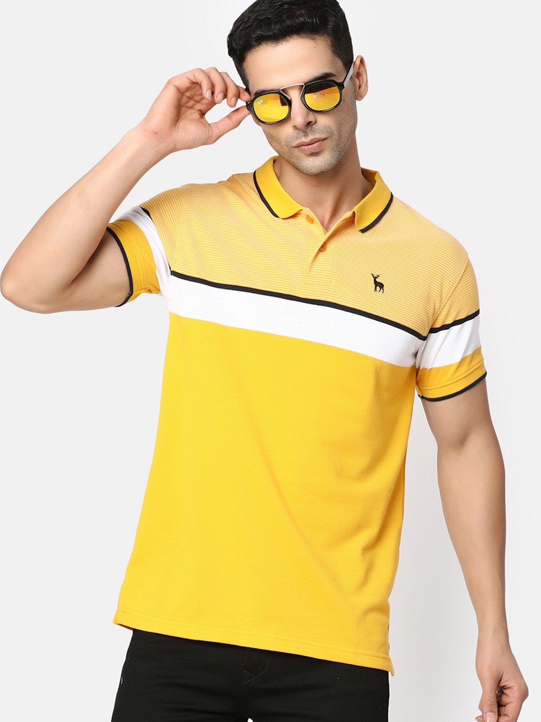 

V-Mart Striped Polo Collar Cotton T-shirt, Yellow