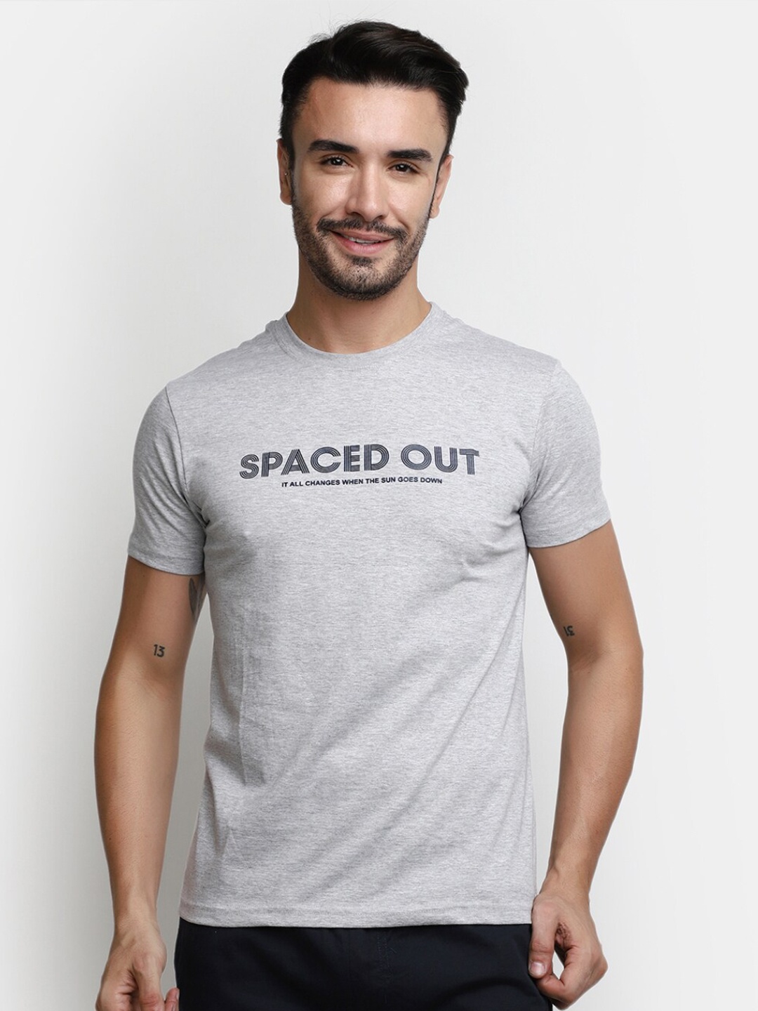 

V-Mart Typography Slim Fit Casual Cotton T-shirt, Grey