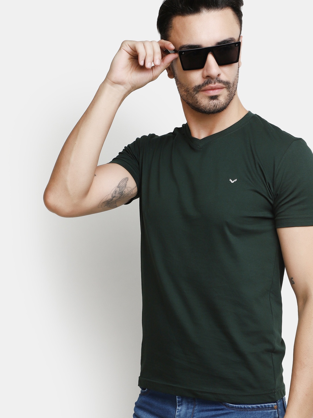 

V-Mart V-Neck Cotton Slim Fit T-shirt, Green