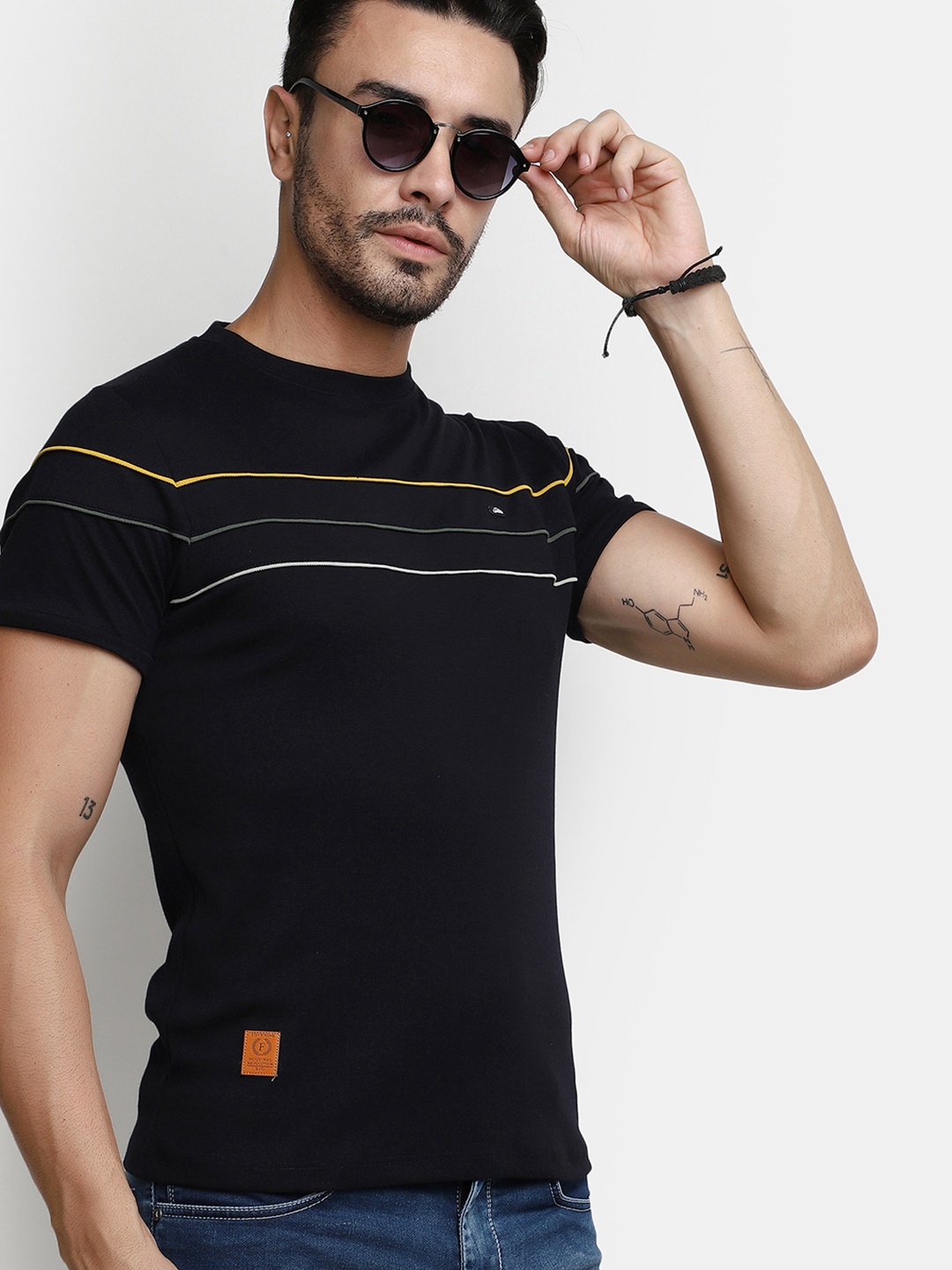 

V-Mart Striped Casual Cotton T-shirt, Navy blue
