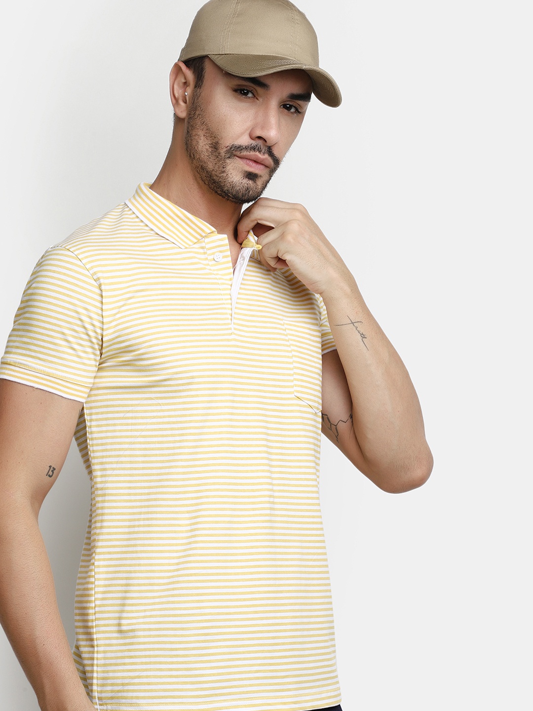 

V-Mart Striped Polo Collar Cotton T-shirt, Yellow