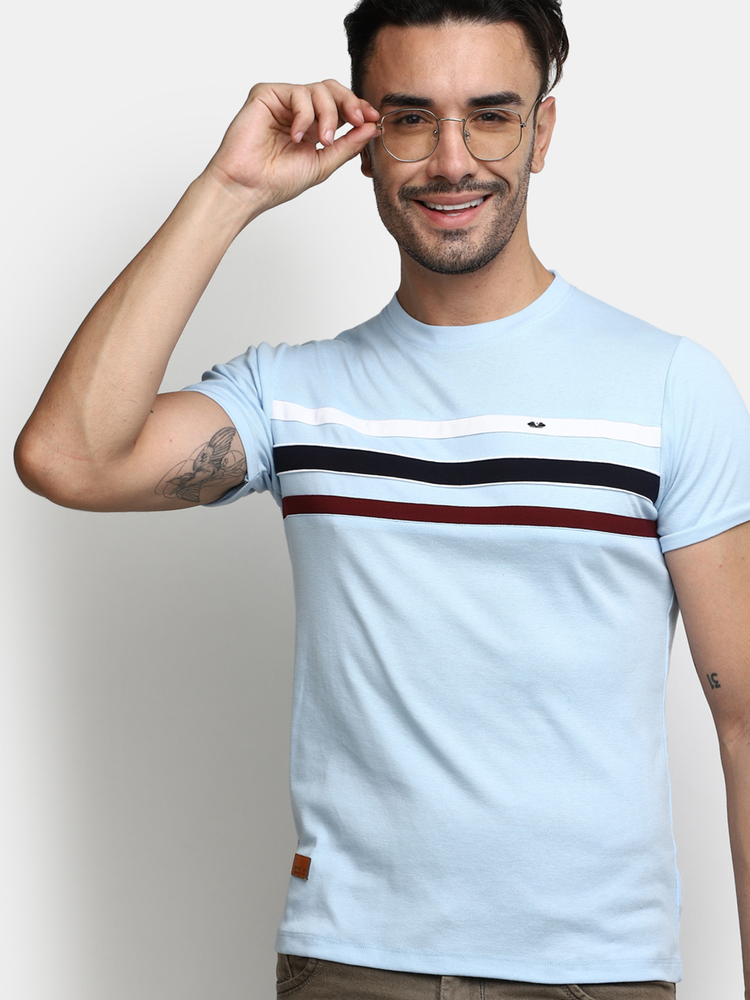 

V-Mart Striped Cotton T-shirt, Blue