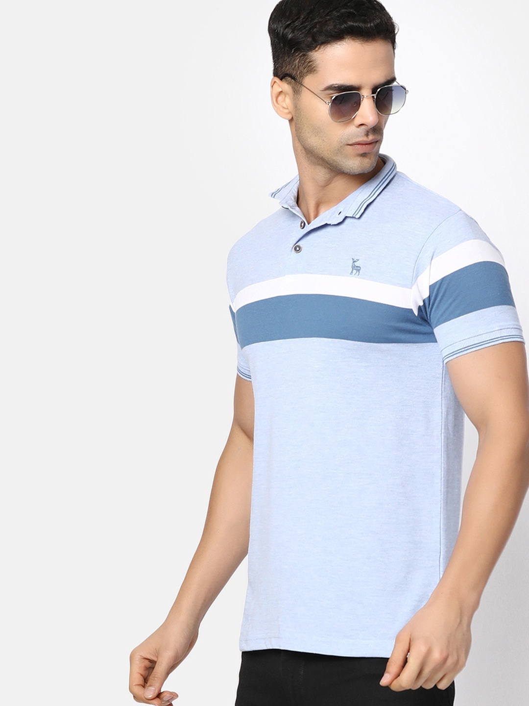 

V-Mart Striped Polo Collar Cotton T-shirt, Blue