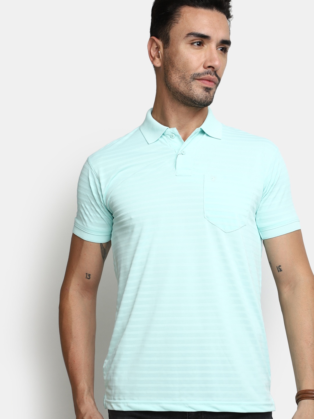 

V-Mart Striped Polo Collar Pockets T-shirt, Blue