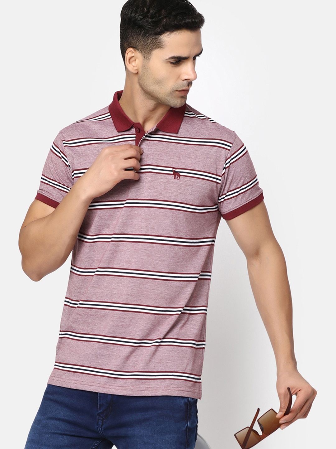 

V-Mart Striped Polo Collar T-shirt, Maroon