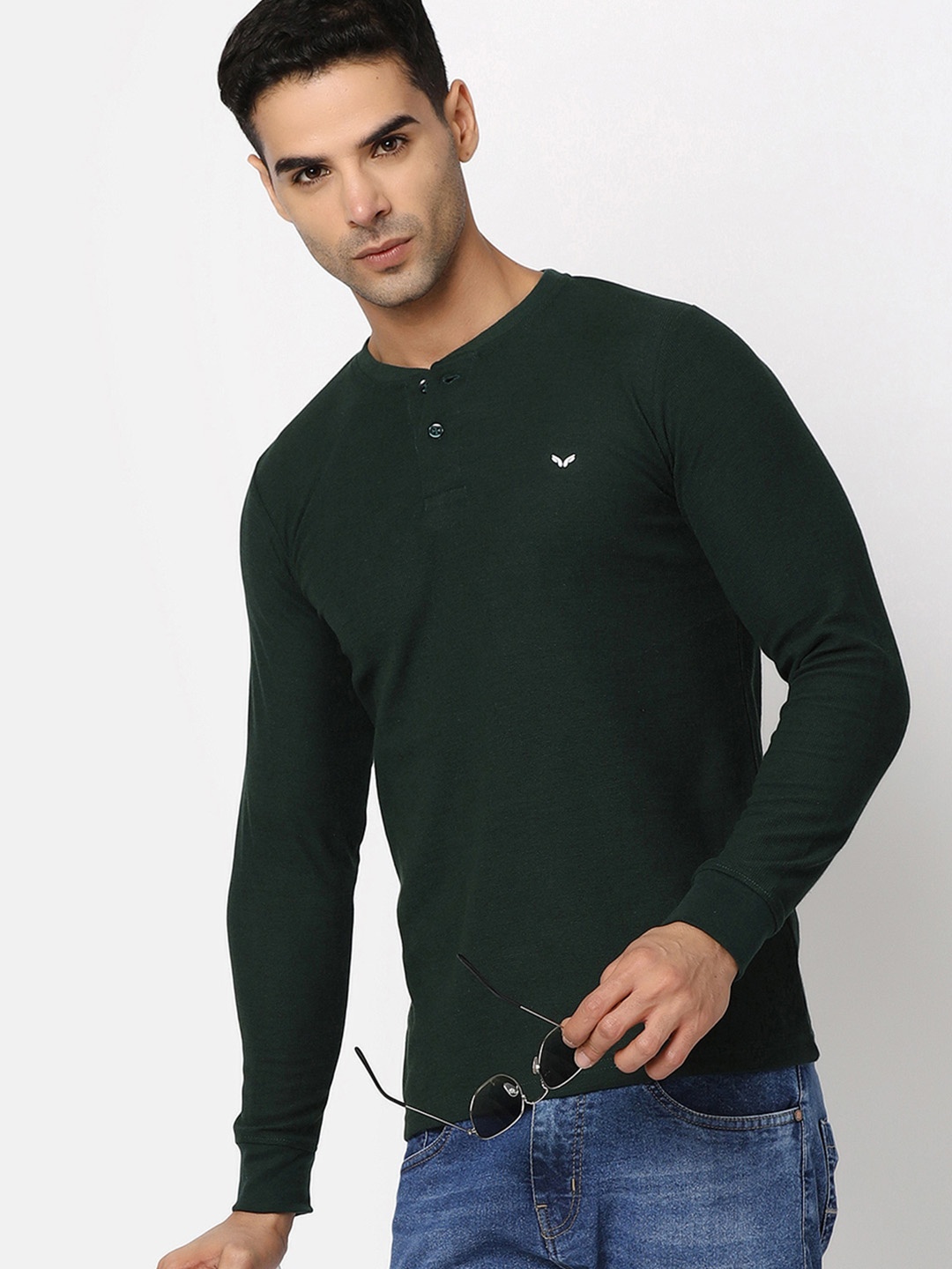 

V-Mart Henley Neck Slim Fit Cotton T-Shirt, Green