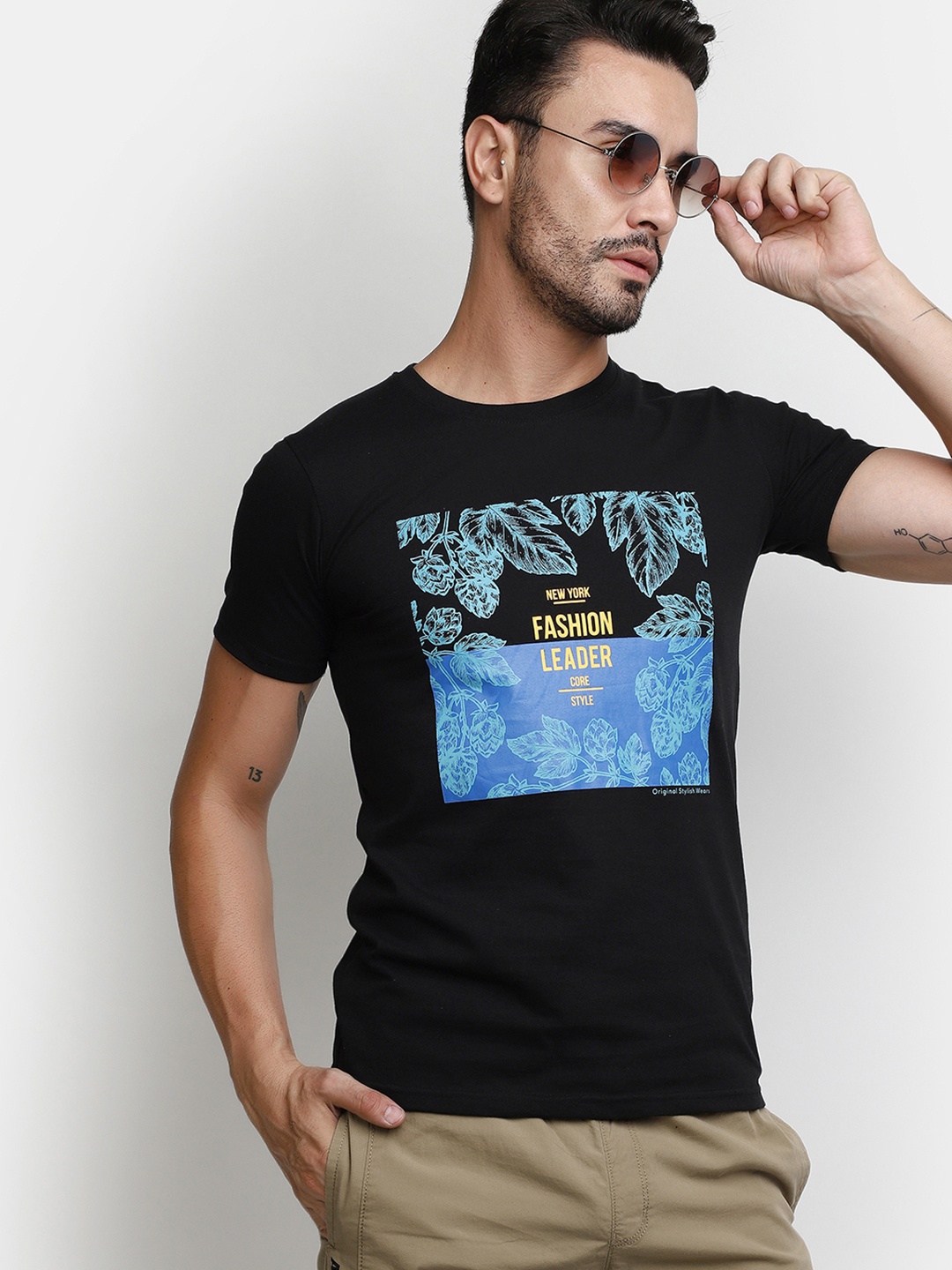V-Mart Typography Printed Cotton Slim Fit T-shirt, Black