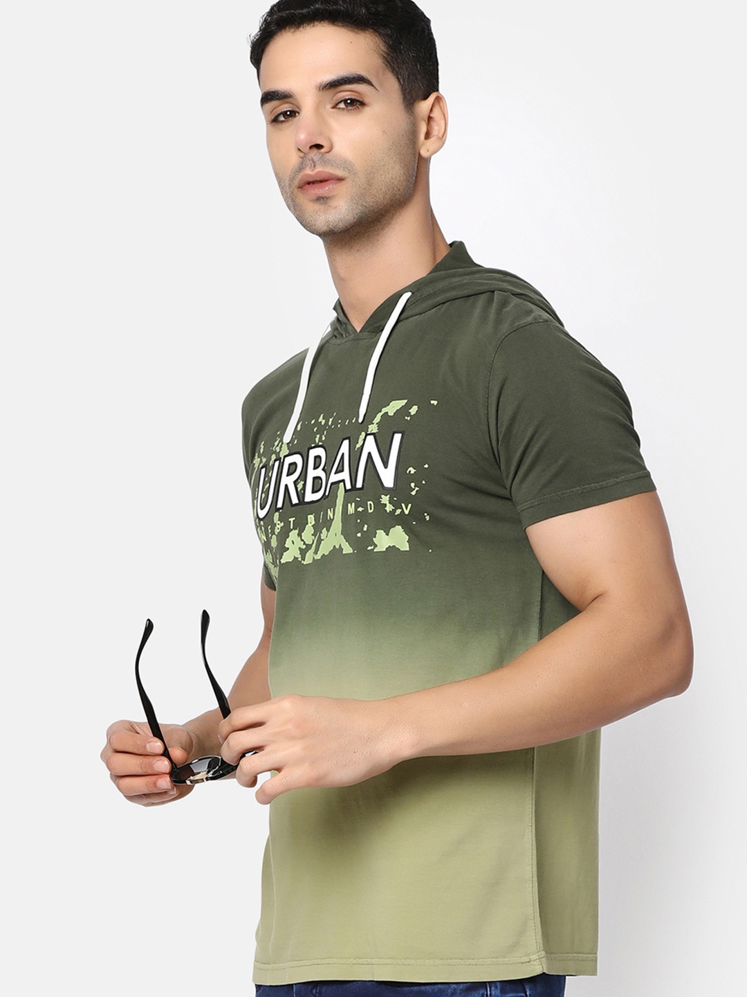 

V-Mart Printed Hooded Cotton T-shirt, Green