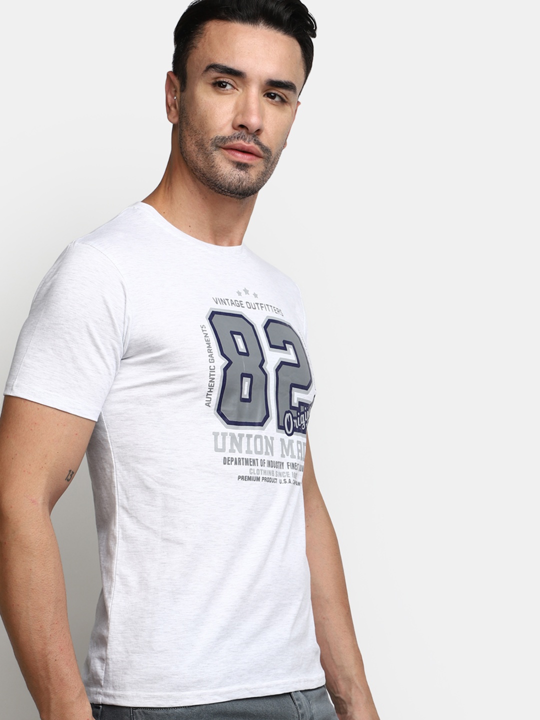 

V-Mart Typography Printed Cotton Slim Fit T-shirt, Grey