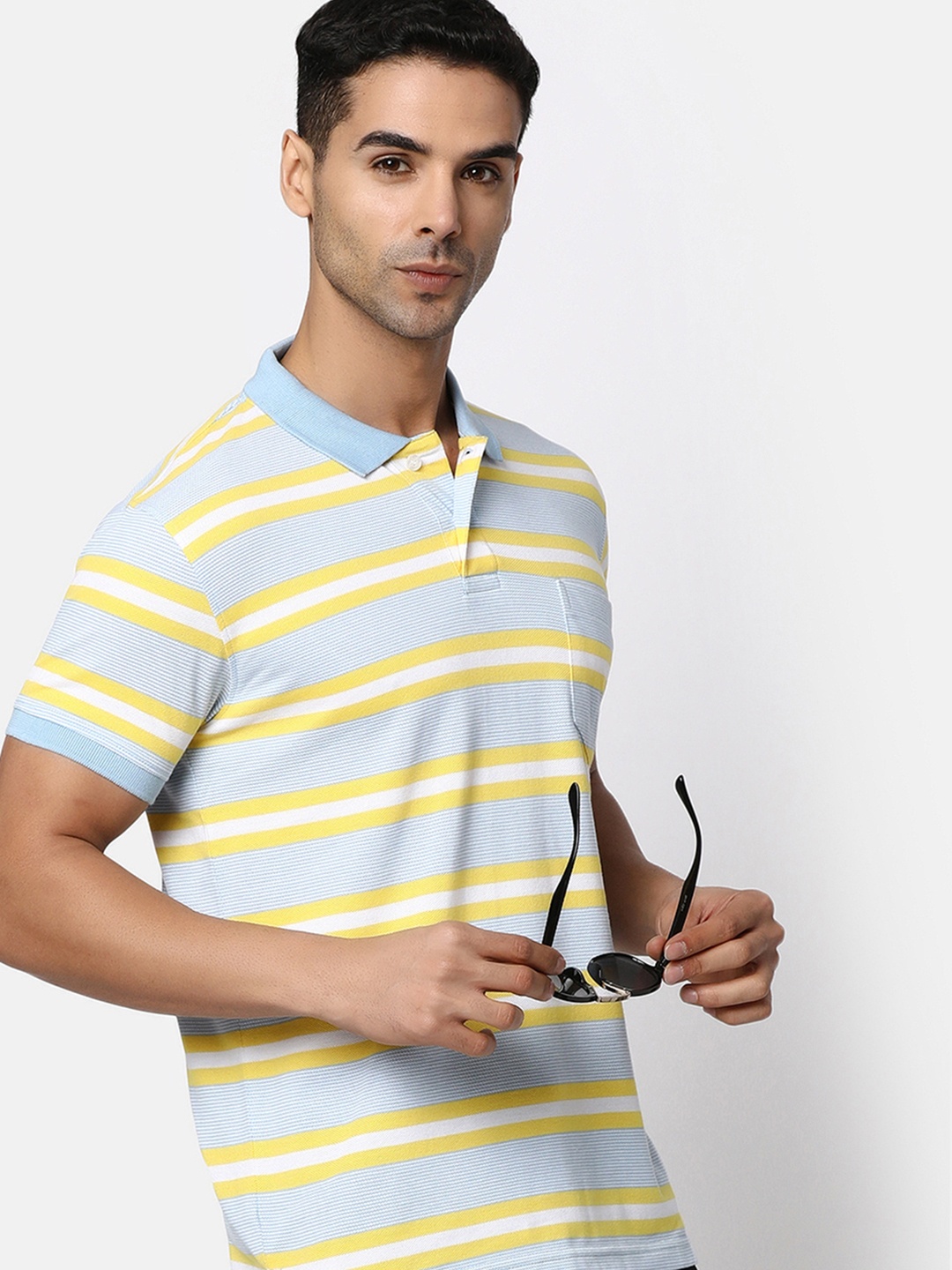 

V-Mart Striped Polo Collar Cotton T-Shirt, Blue