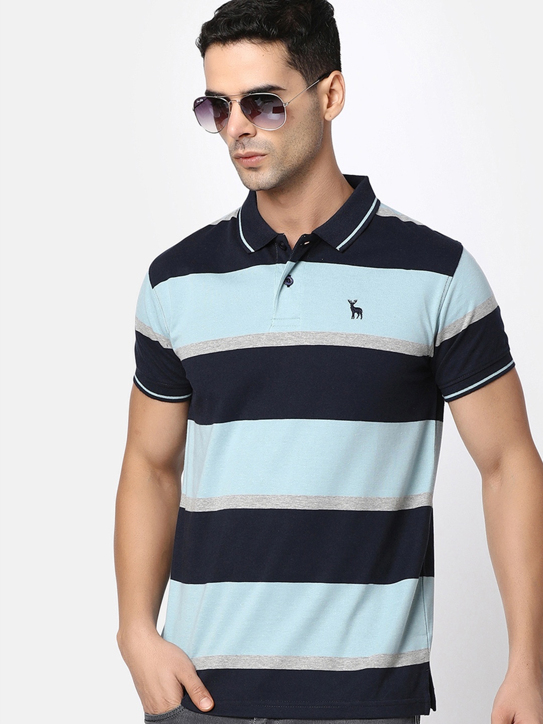 

V-Mart Striped Polo Collar Cotton T-shirt, Blue
