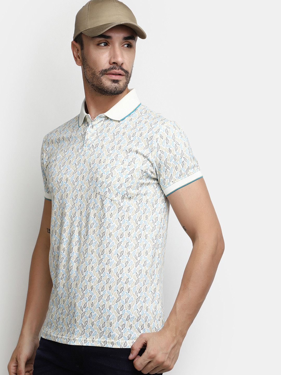

V-Mart Conversational Printed Polo Collar Cotton T-shirt, White