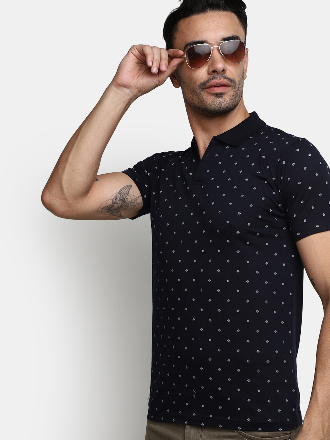 

V-Mart Conversational Printed Polo Collar Cotton Slim Fit T-shirt, Navy blue
