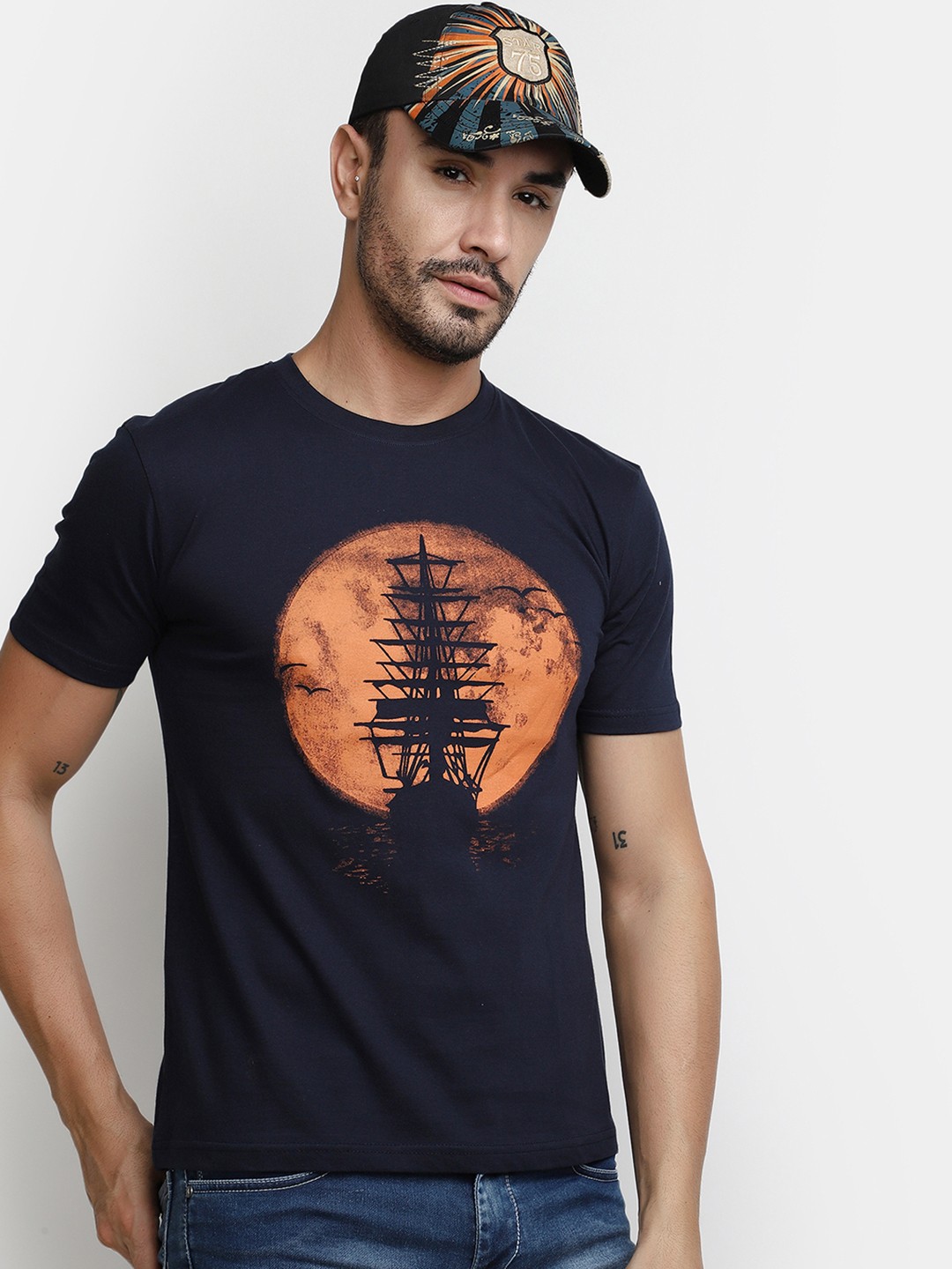 

V-Mart Graphic Printed Cotton Slim Fit T-shirt, Blue