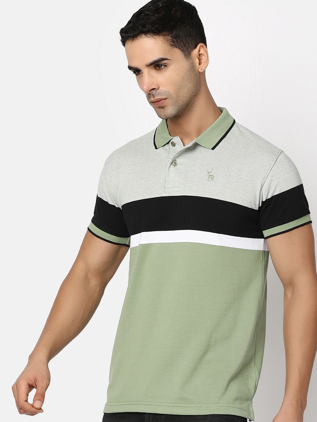 

V-Mart Colourblocked Polo Collar Regular Fit T-shirt, Green