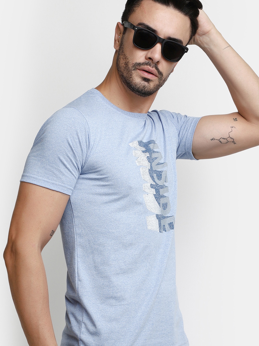 V-Mart Typography Printed Cotton Slim Fit T-shirt, Blue