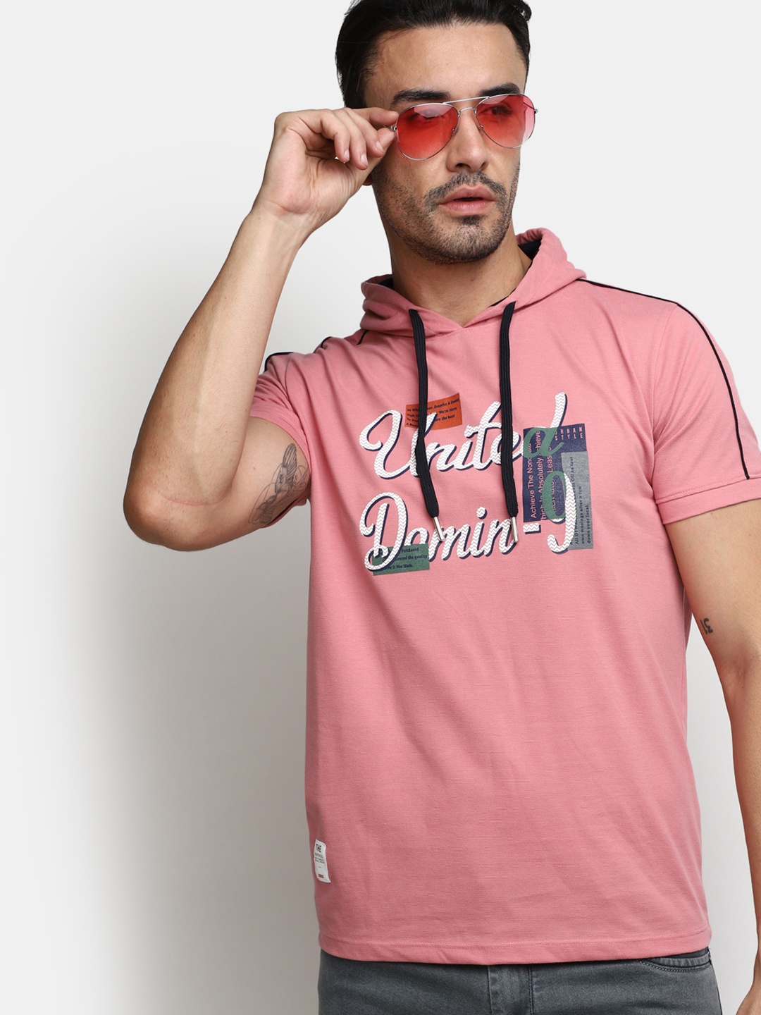 

V-Mart Typography Printed Hooded Slim Fit T-shirt, Pink