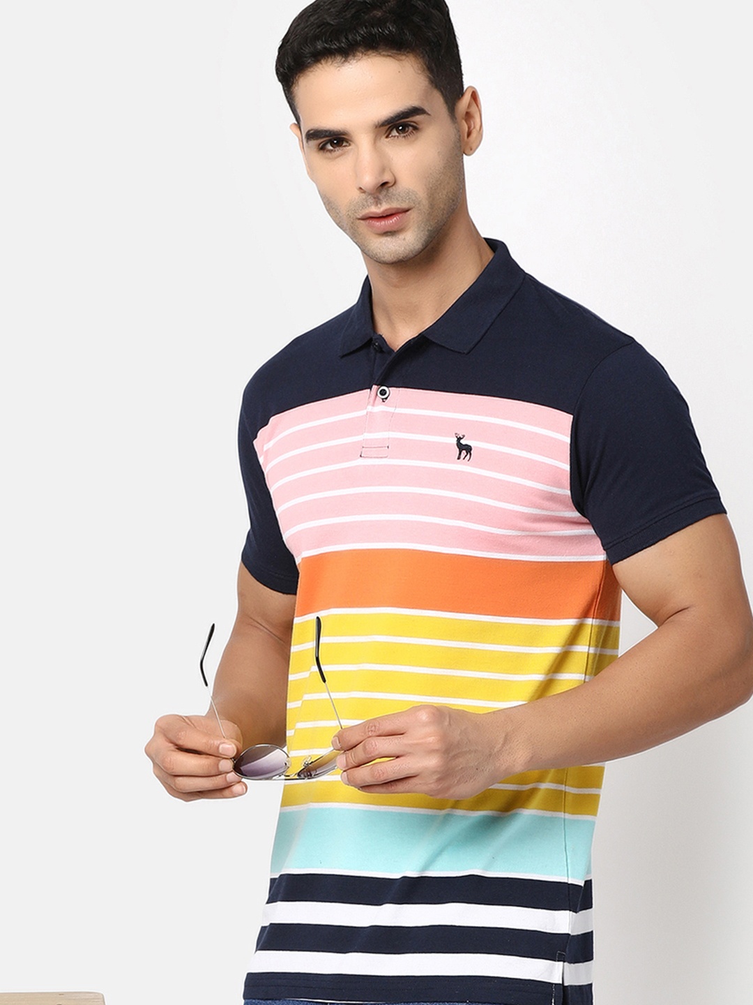 

V-Mart Striped Polo Collar Regular Fit T-shirt, Blue