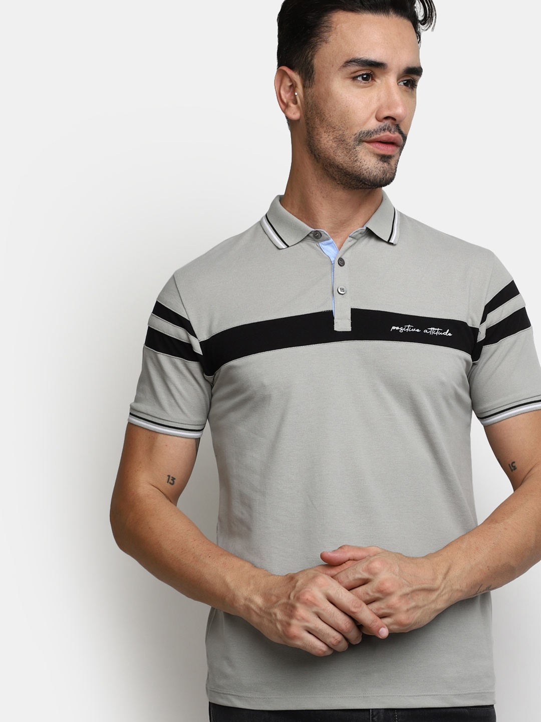 

V-Mart Striped Polo Collar T-shirt, Grey