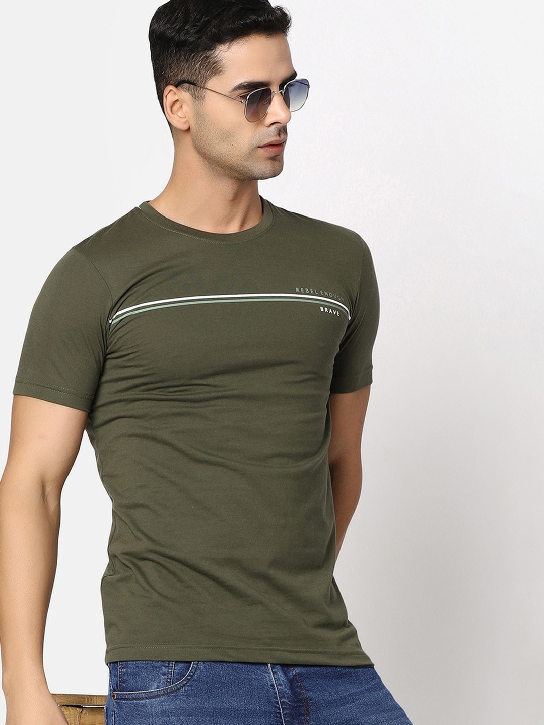 

V-Mart Round Neck Slim Fit Cotton T-Shirt, Olive