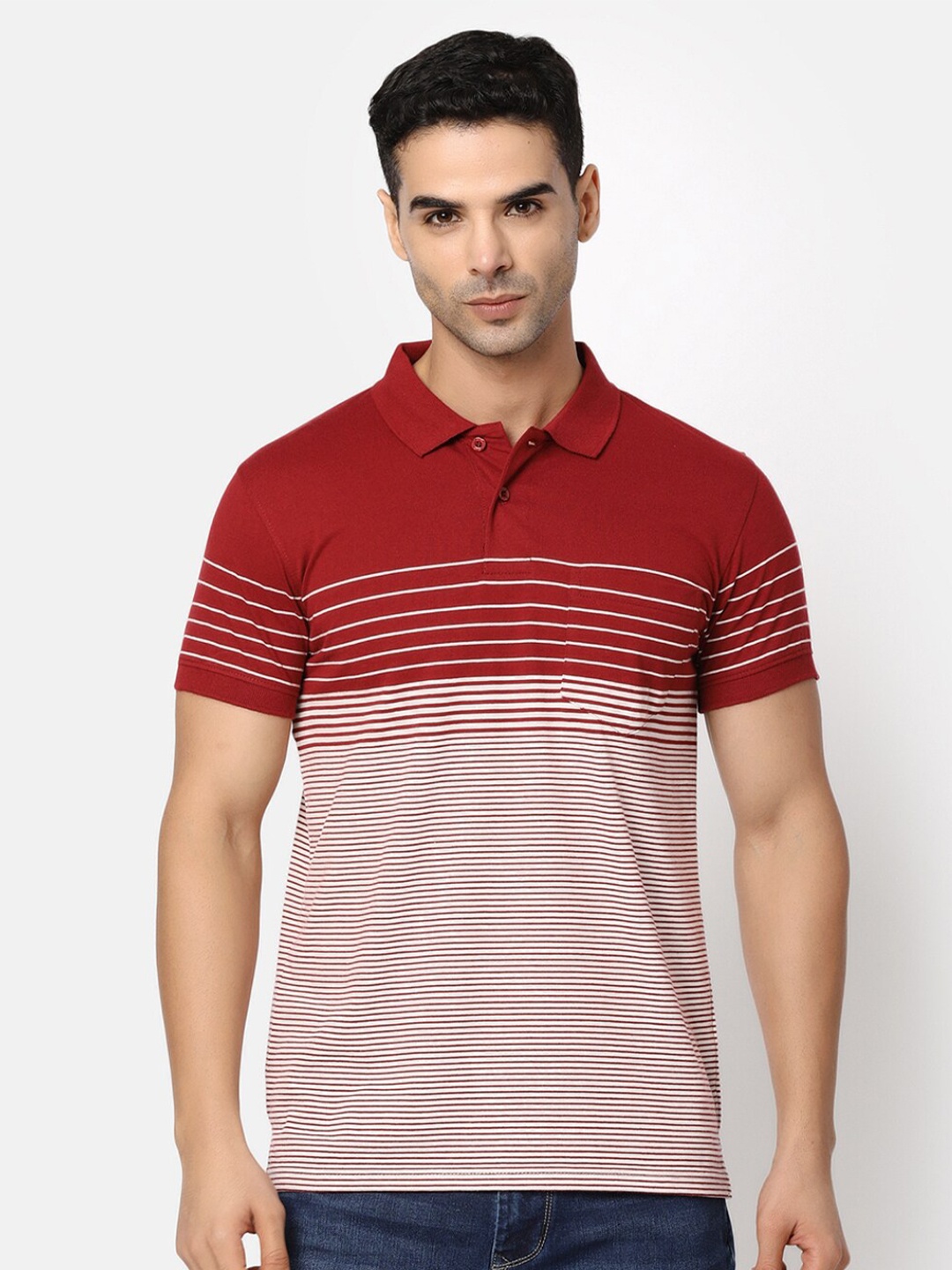 

V-Mart Striped Polo Collar Pockets Cotton T-shirt, Maroon