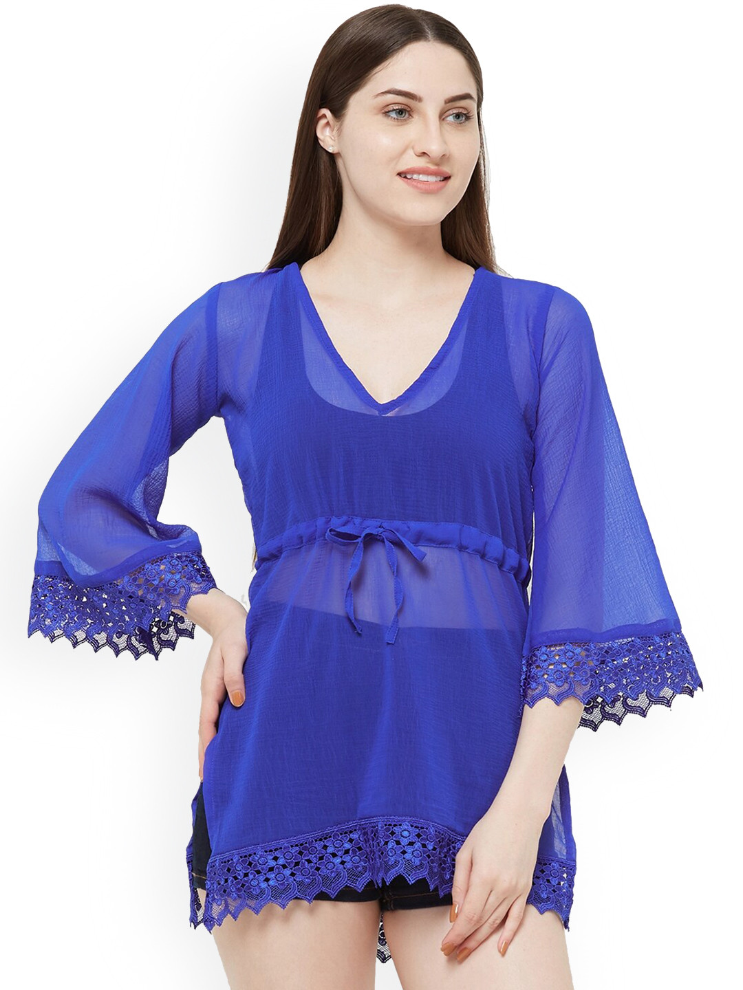 

MIRCHI FASHION V-Neck Swimwear Cover up Top, Blue