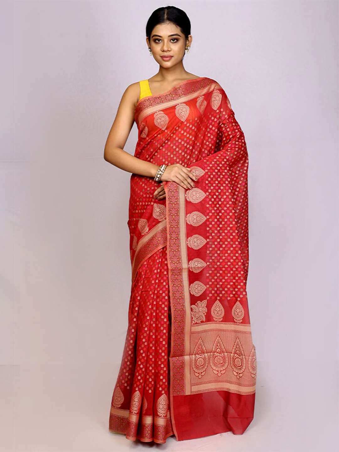 

AllSilks Ethnic Mofits Woven Design Saree, Red