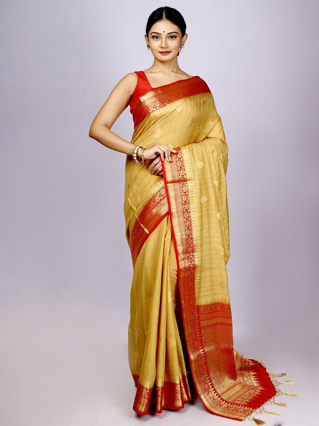 

AllSilks Ethnic Motifs Woven Design Zari Silk Blend Saree, Yellow