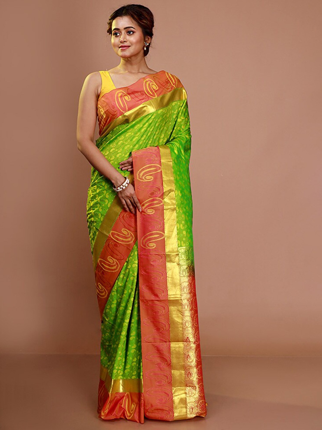 

AllSilks Woven Design Zari Silk Blend Kanjeevaram Saree, Green
