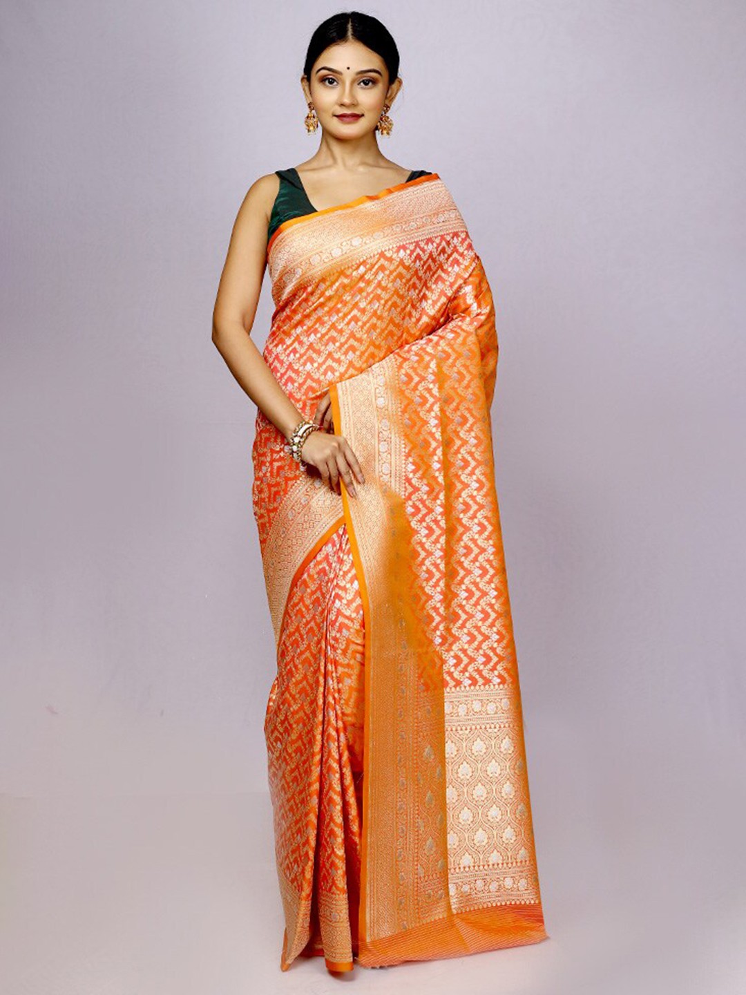 

AllSilks Ethnic Motifs Woven Design Zari Saree, Orange