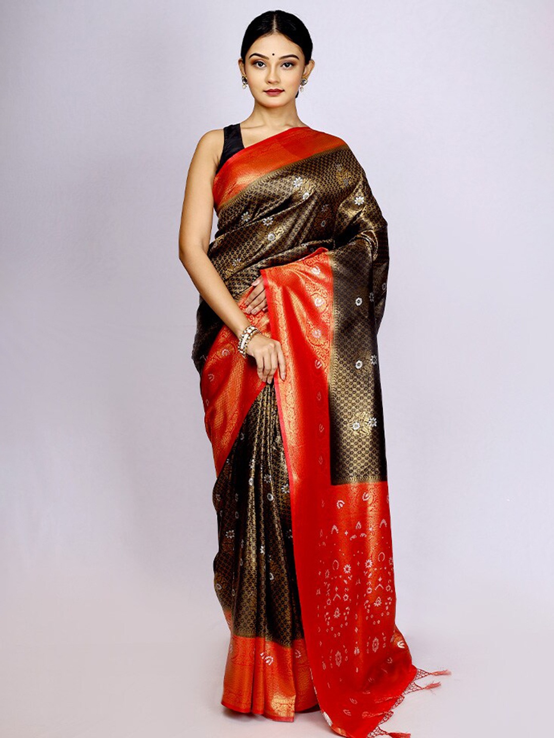 

AllSilks Ethnic Motifs Woven Design Zari Saree, Brown