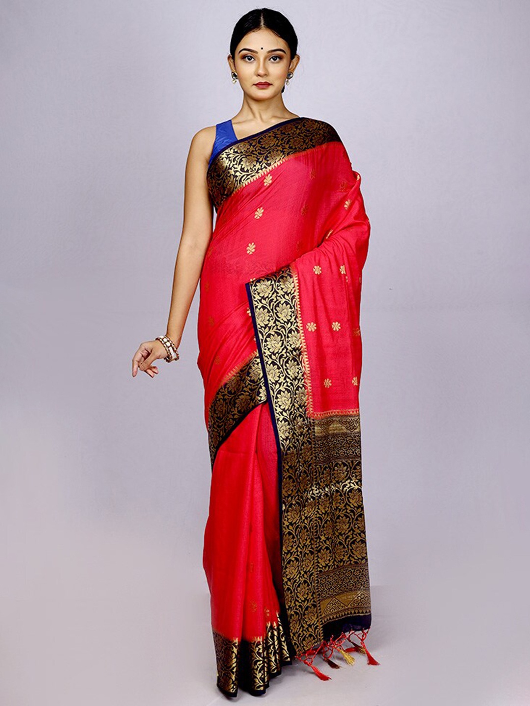 

AllSilks Ethnic Motifs Woven Design Zari Saree, Pink