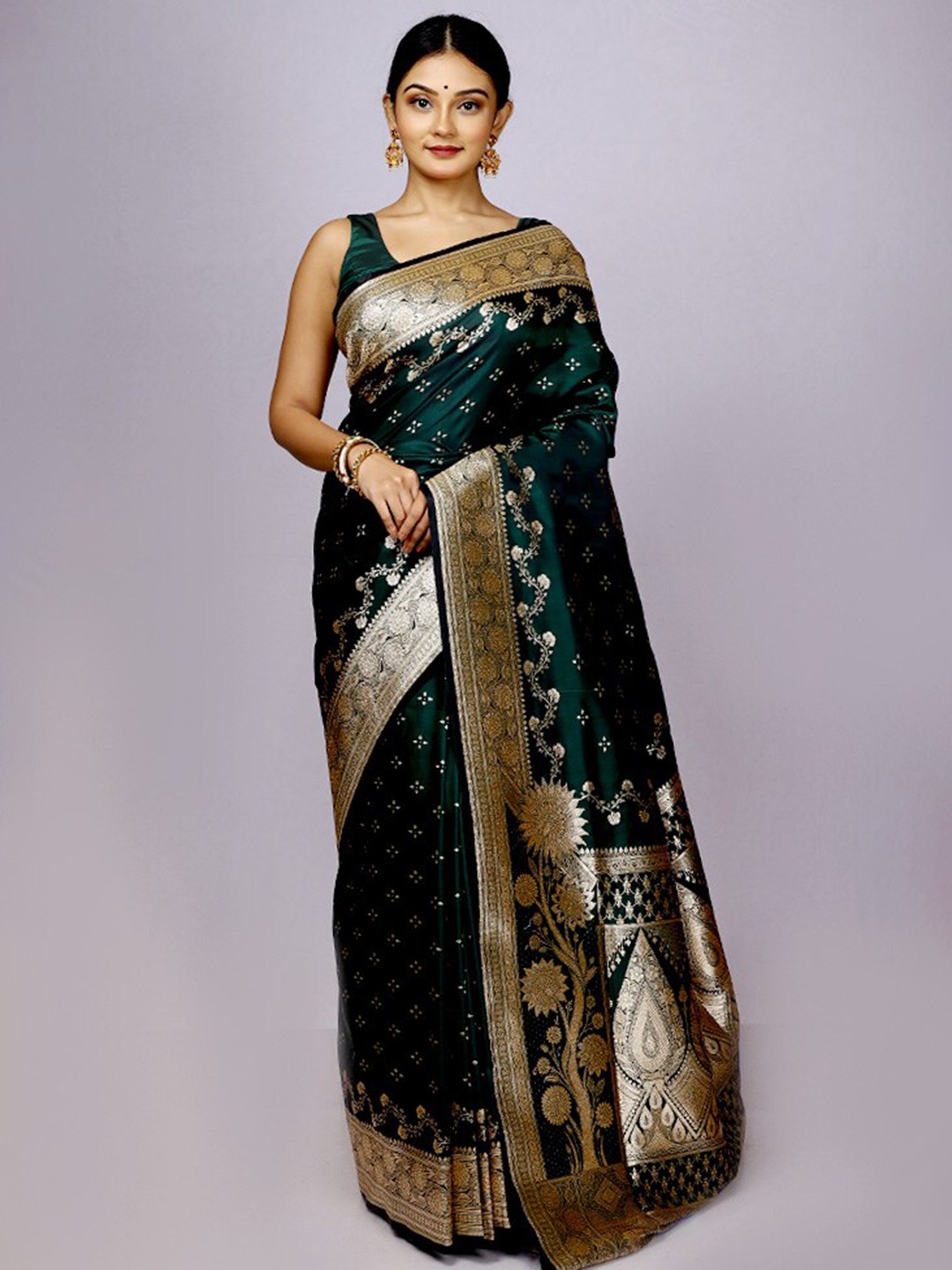 

AllSilks Woven Design Zari Banarasi Saree, Green