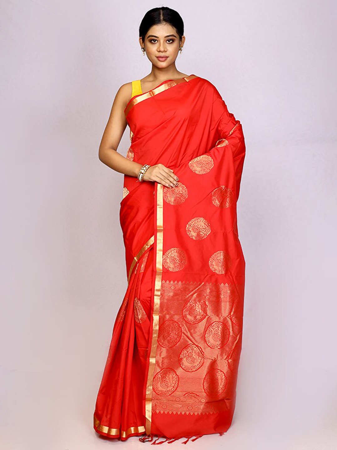 

AllSilks Woven Design Zari Kanjeevaram Saree, Red