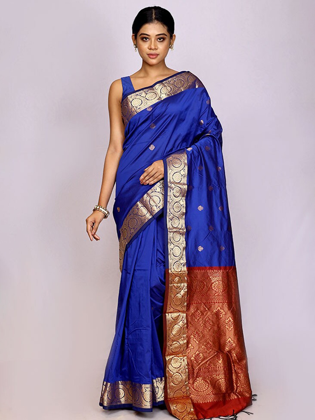 

AllSilks Ethnic Motif Woven Design Zari Kanjeevaram Saree, Blue