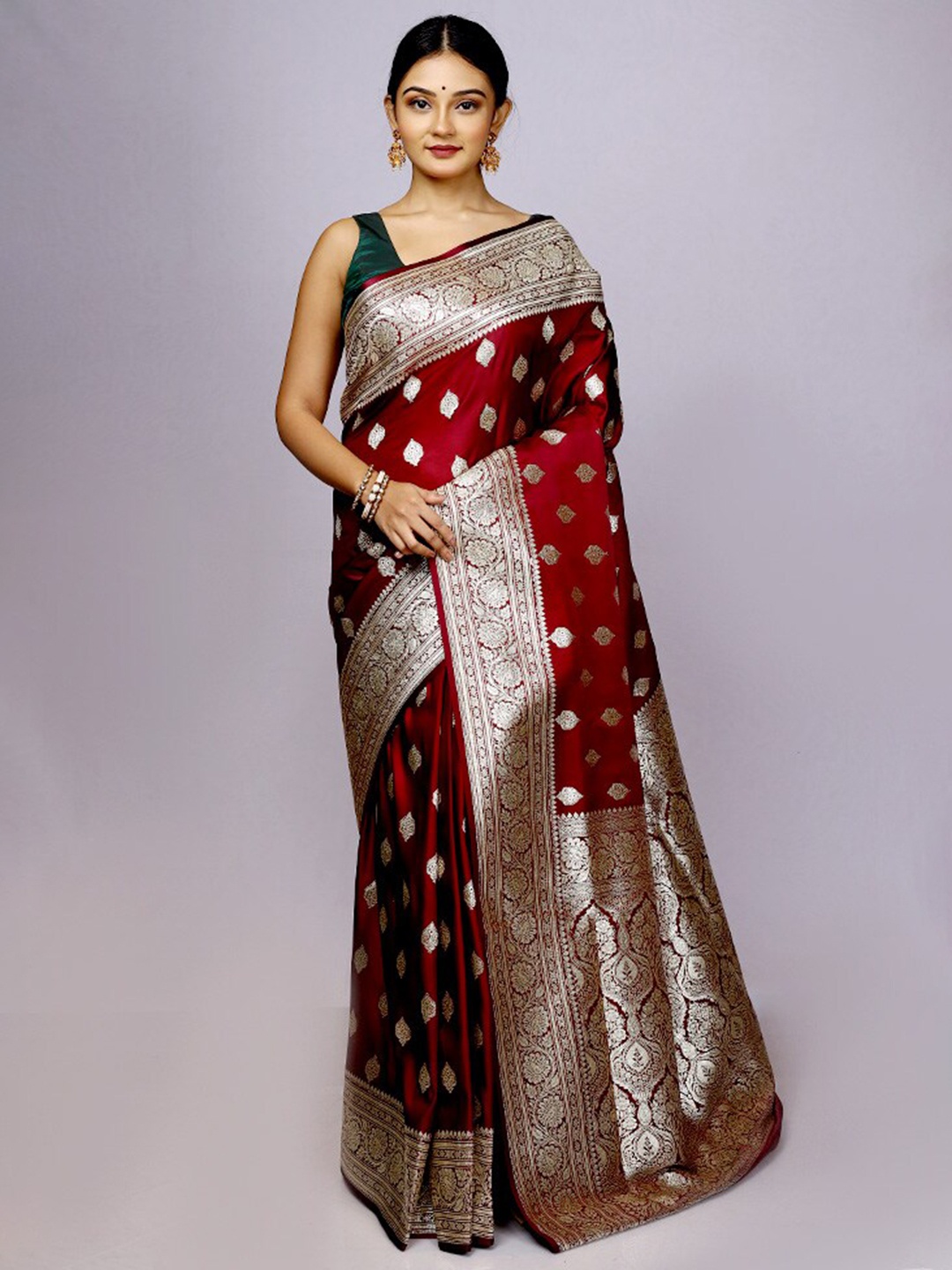 

AllSilks Woven Design Zari Silk Blend Banarasi Saree, Maroon