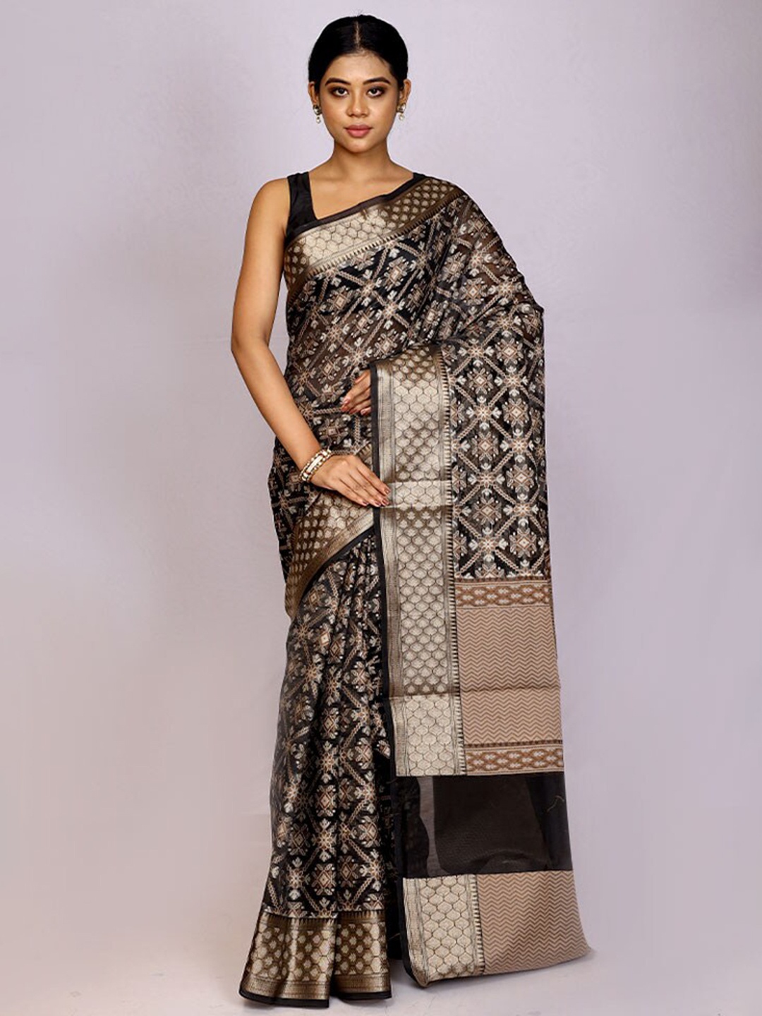 

AllSilks Ethnic Motifs Woven Design Zari Saree, Black