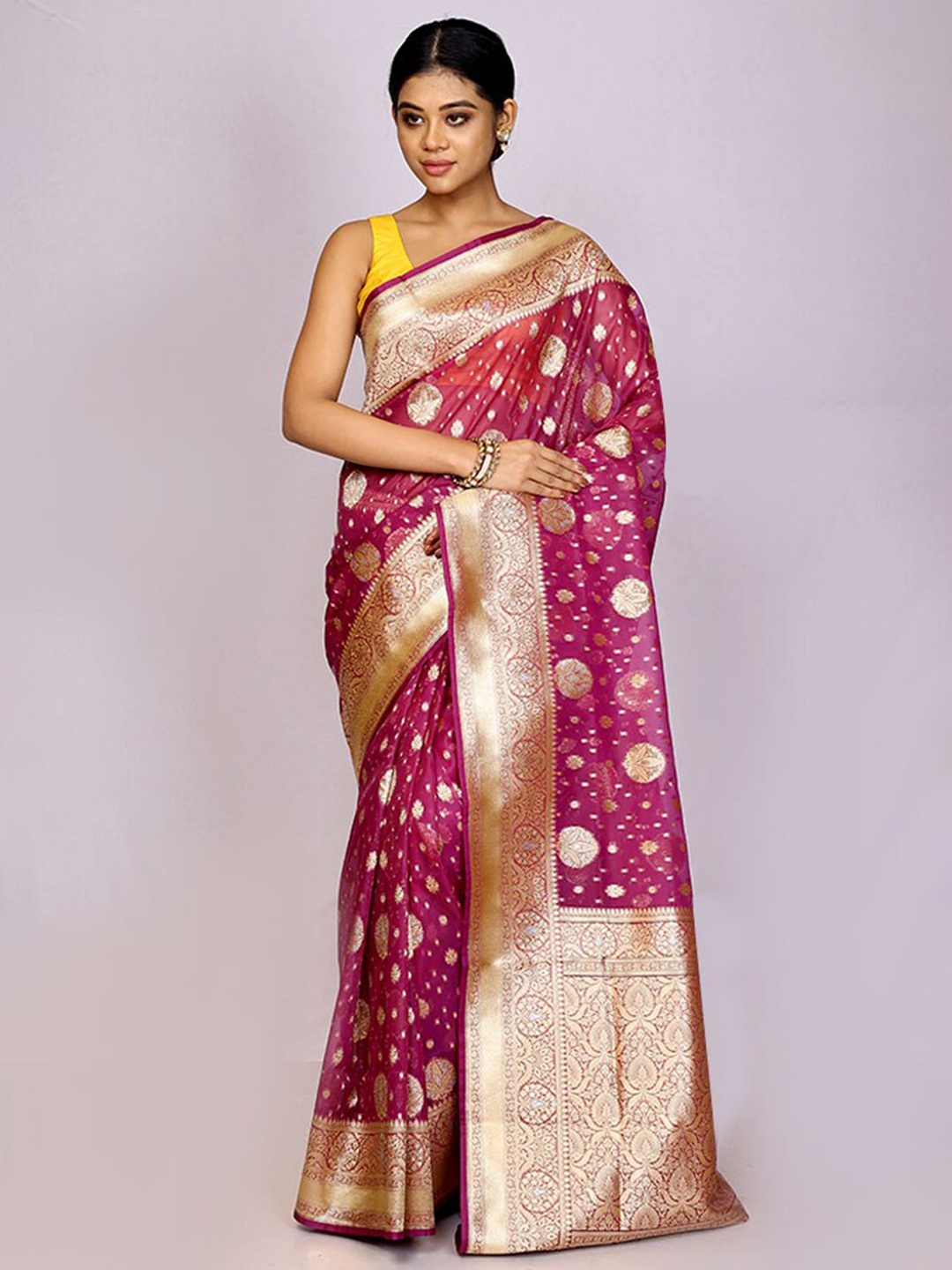 

AllSilks Ethnic Motifs Woven Design Zari Silk Cotton Saree, Magenta