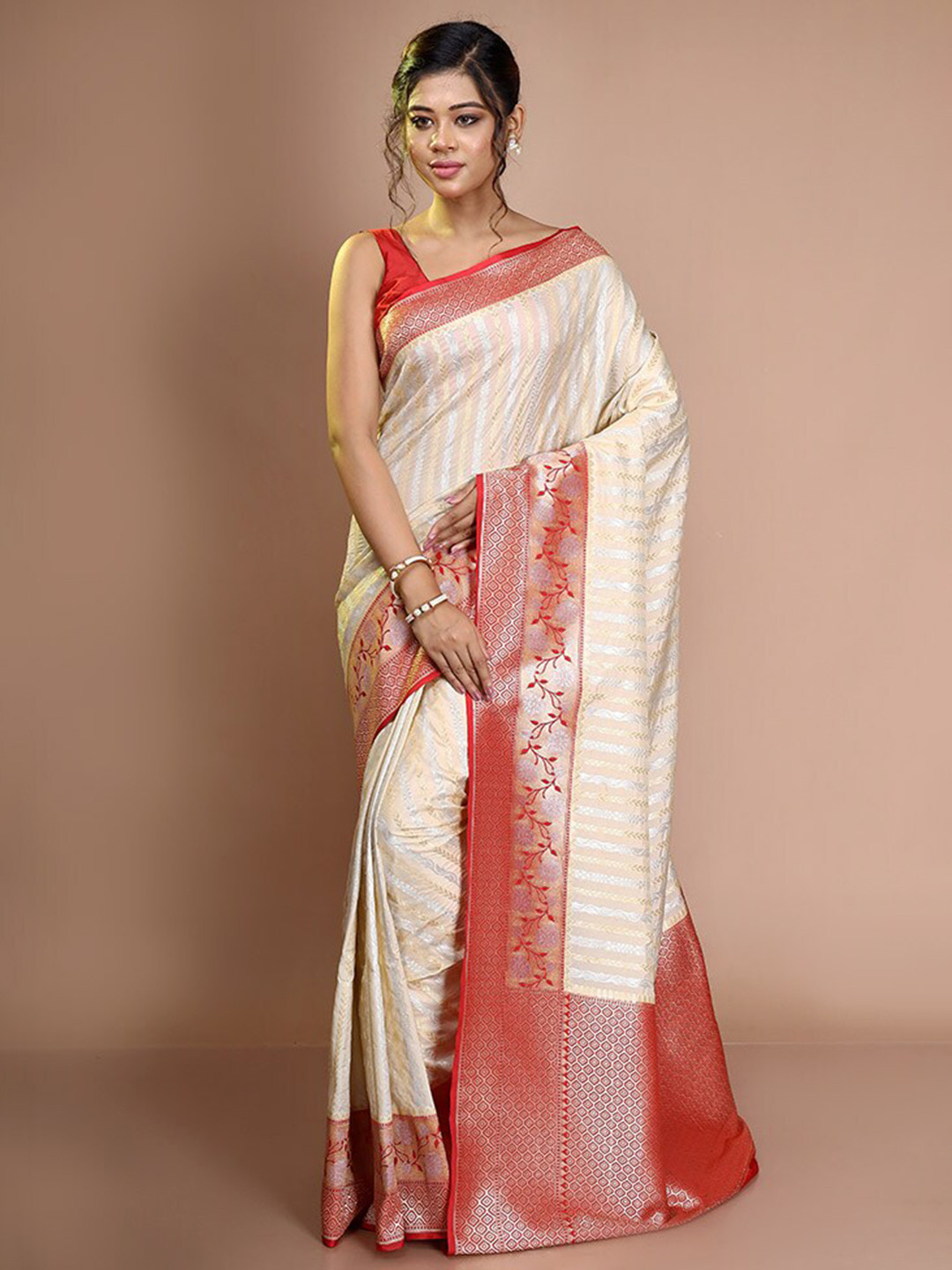 

AllSilks Ethnic Motifs Woven Design Zari Saree, White