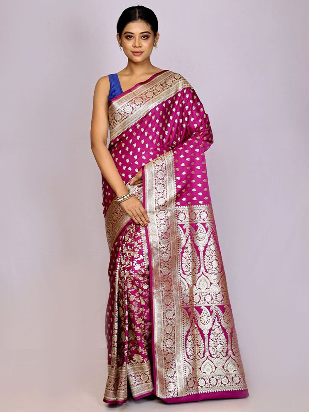 

AllSilks Woven Design Zari Silk Blend Banarasi Saree, Pink
