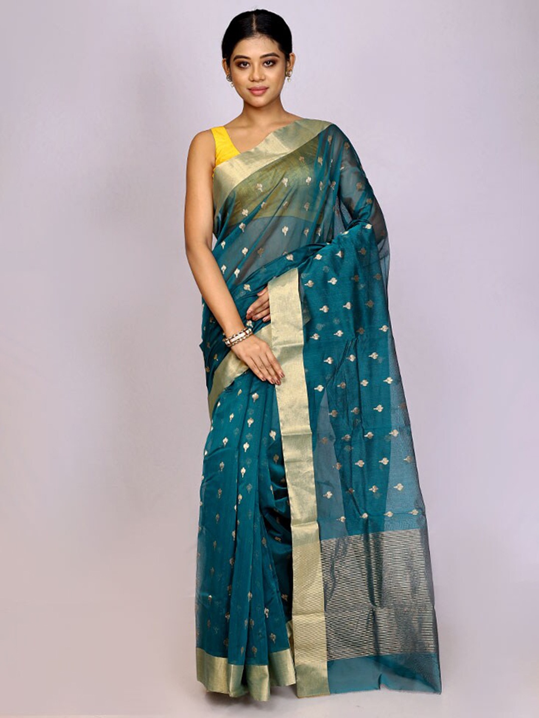 

AllSilks Woven Design Zari Pure Silk Chanderi Saree, Blue