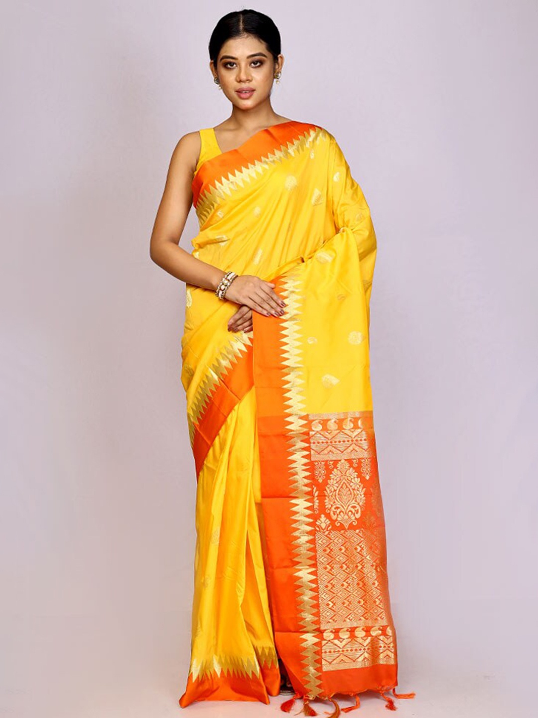 

AllSilks Ethnic Motifs Woven Design Zari Kanjeevaram Saree, Yellow